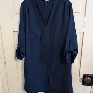 Lush Navy Blue V-Neck Tunic Dress